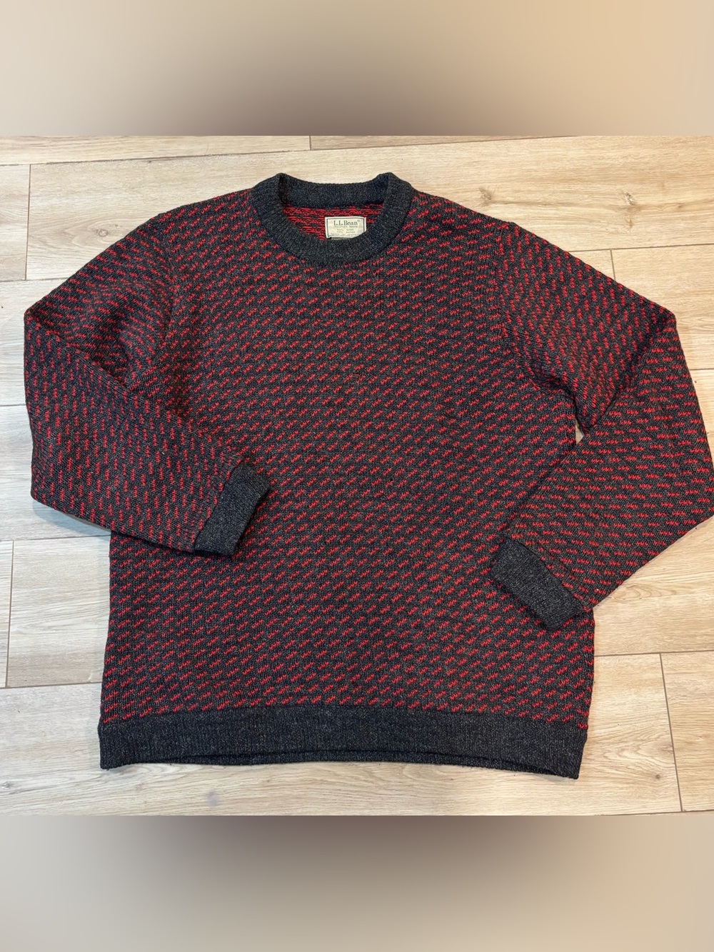 LL BEAN nordic birdseye wool fisherman XL Long vtg 80s Norway made Gray Red